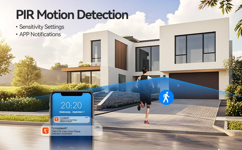 TMEZON Solarbetriebenes, kabelloses WLAN-Videotürsprechsystem für die Sicherheit zu Hause, 1080P-Intercom-System, 7-Zoll-Farb-Touchscreen-Monitor, Video-Türklingel mit Solarpanel, PIR-Bewegungserkennung, Fernentriegelung, 2,4/5G WLAN – Detail 4