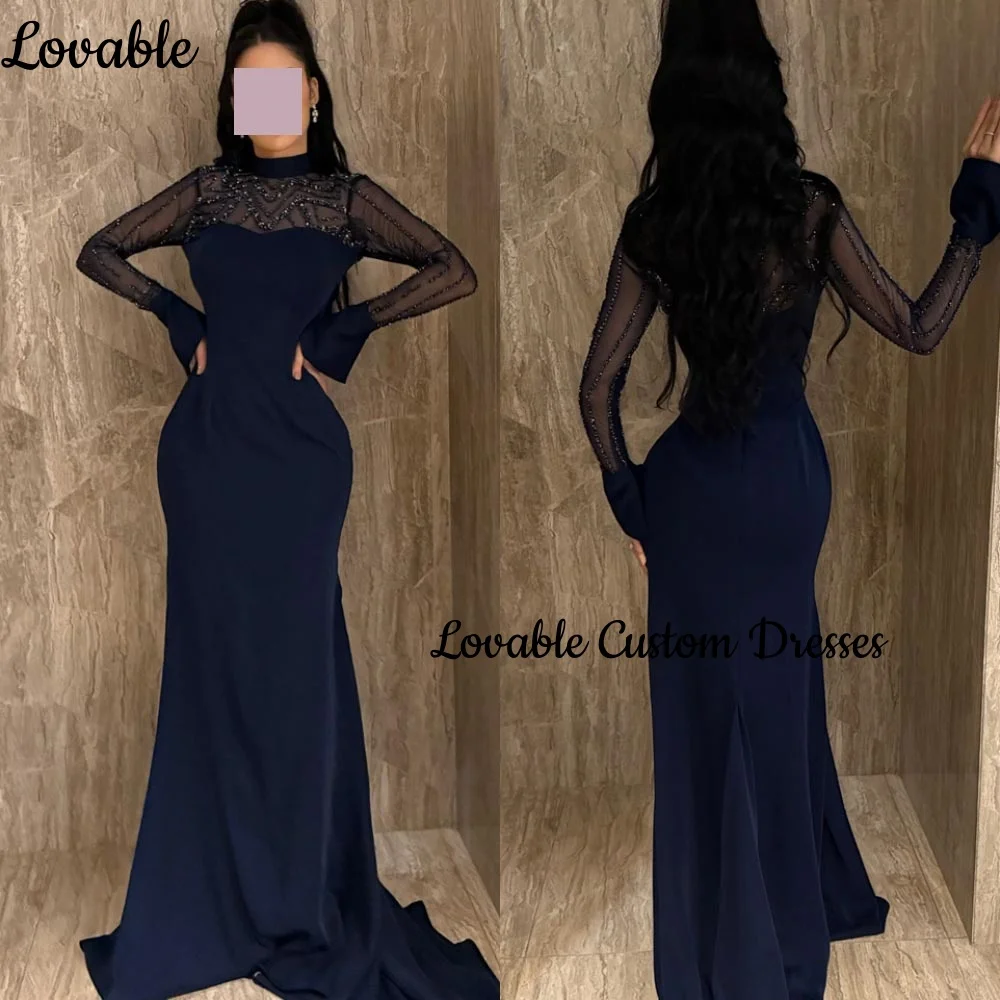 

Вечерние платья на заказ Русалка с овальным вырезом длиной до пола, женское элегантное роскошное кружевное платье на молнии с длинными рукавами فستان حفلات