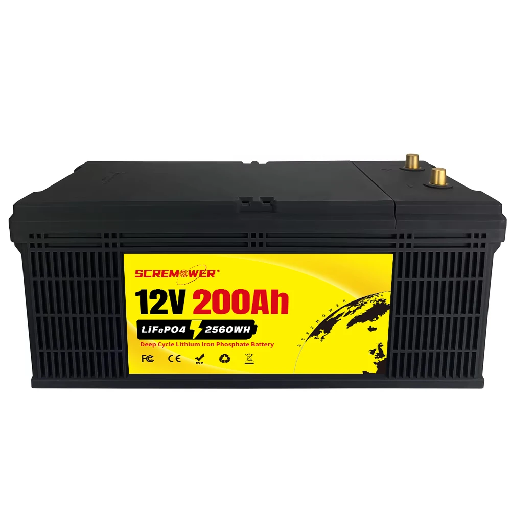 12V 200Ah PLUS Lithium LiFePO4 Battery Built-in 200A BMS 6000+ Deep Cycles Max 2560Wh With Charger for Trolling Motor,Solar,RV