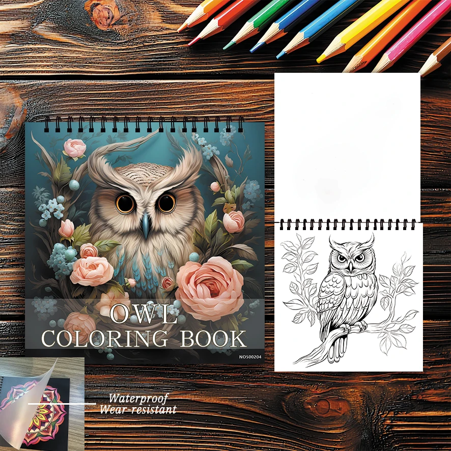 Owl Coloring Pages Book 8.27x8.27 inches 22 Sheets Relaxing Gift for Family