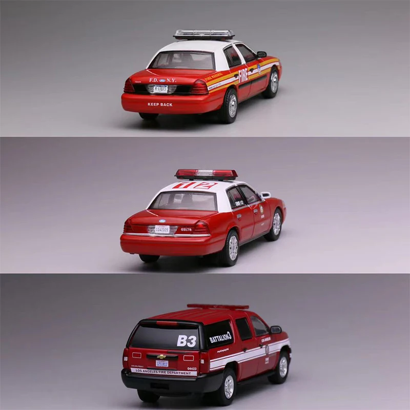 596 escala 1:64 motor de bombeiros Los Angeles Suburban CV New York Fire Victoria Simulação Liga Modelo de carro Display Presente colecionável