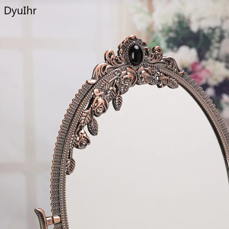 European style retro makeup mirror vanity mirror pastoral metal desktop double-sided mirror DyuIhr Home decor accessories modern