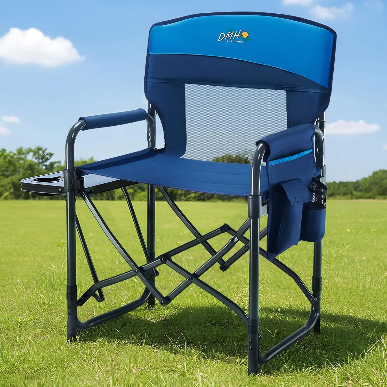 

Camping Chairs for Adults with Side Table, Mesh Back Folding Chair, 1-Step Setup, Blue