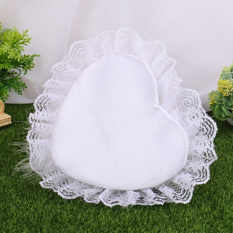 Wedding Ceremony Ring Bearer Flower Cushion Pillow with Heart Shaped Ring Box Lace Bridal Ring Pillow