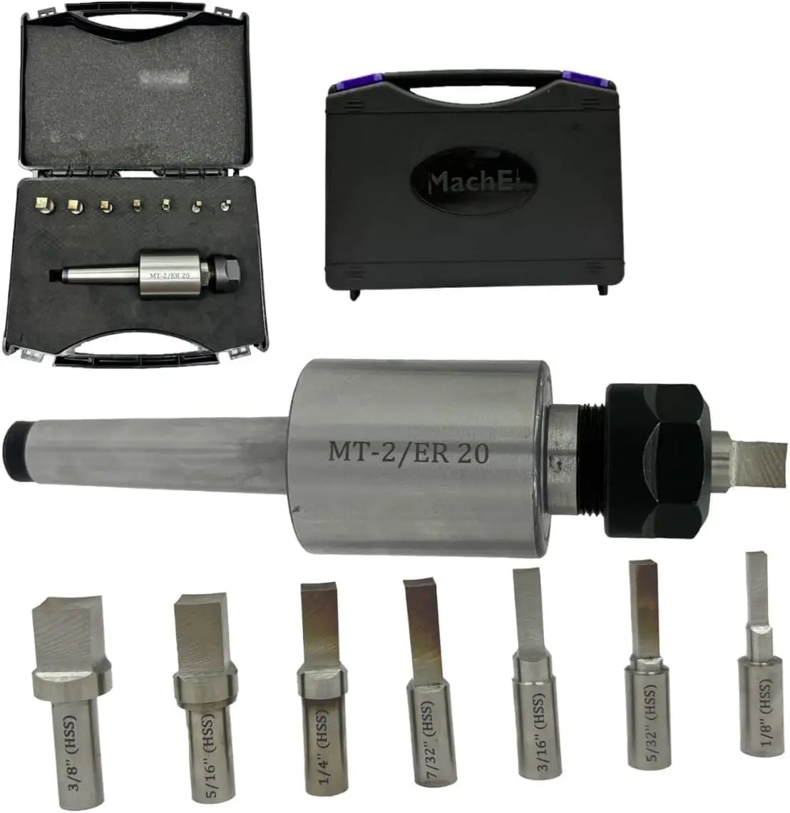 MT2 Shank Rotary Broach Kit with ER-20 Adapter & 7-Piece Square Broach Set – Precision Machining Tools for CNC and Milling Opera