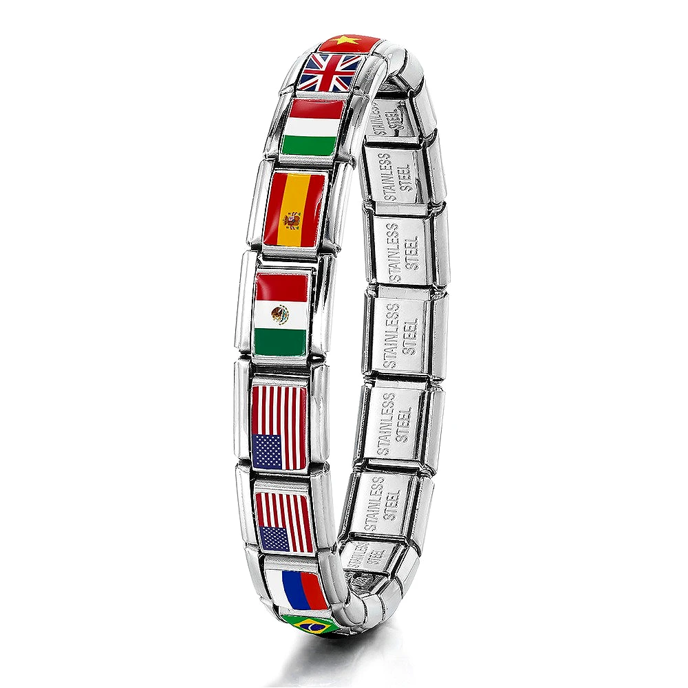 2025 حار بيع العالم العلم الوطني ديزي موضة الإيطالية السحر 9 مللي متر سوار الفولاذ المقاوم للصدأ الروابط DIY بها بنفسك مجوهرات هدايا الرجال النساء