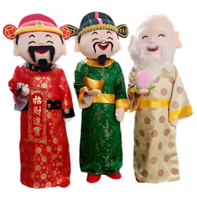 2025 Chinese new year mascot costume fu lu shou caishen ye mascot outfit fortune god mascout suit for parade carnival promotion