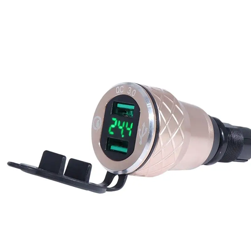 ABGI Motorcycle Dual USB QC3.0 DIN Hella Socket for BMW F800GS R1200GS R1250GS Gold EU Plug