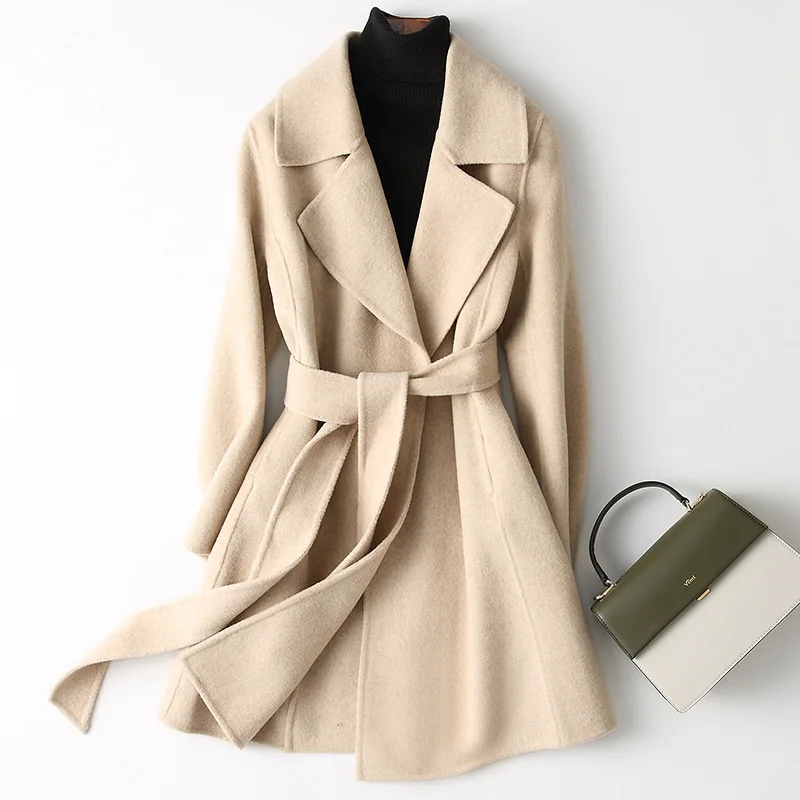 

Women's 2022 New Double Sided Cashmere Coat Women's Medium Long High end Small Woolen Coat Women