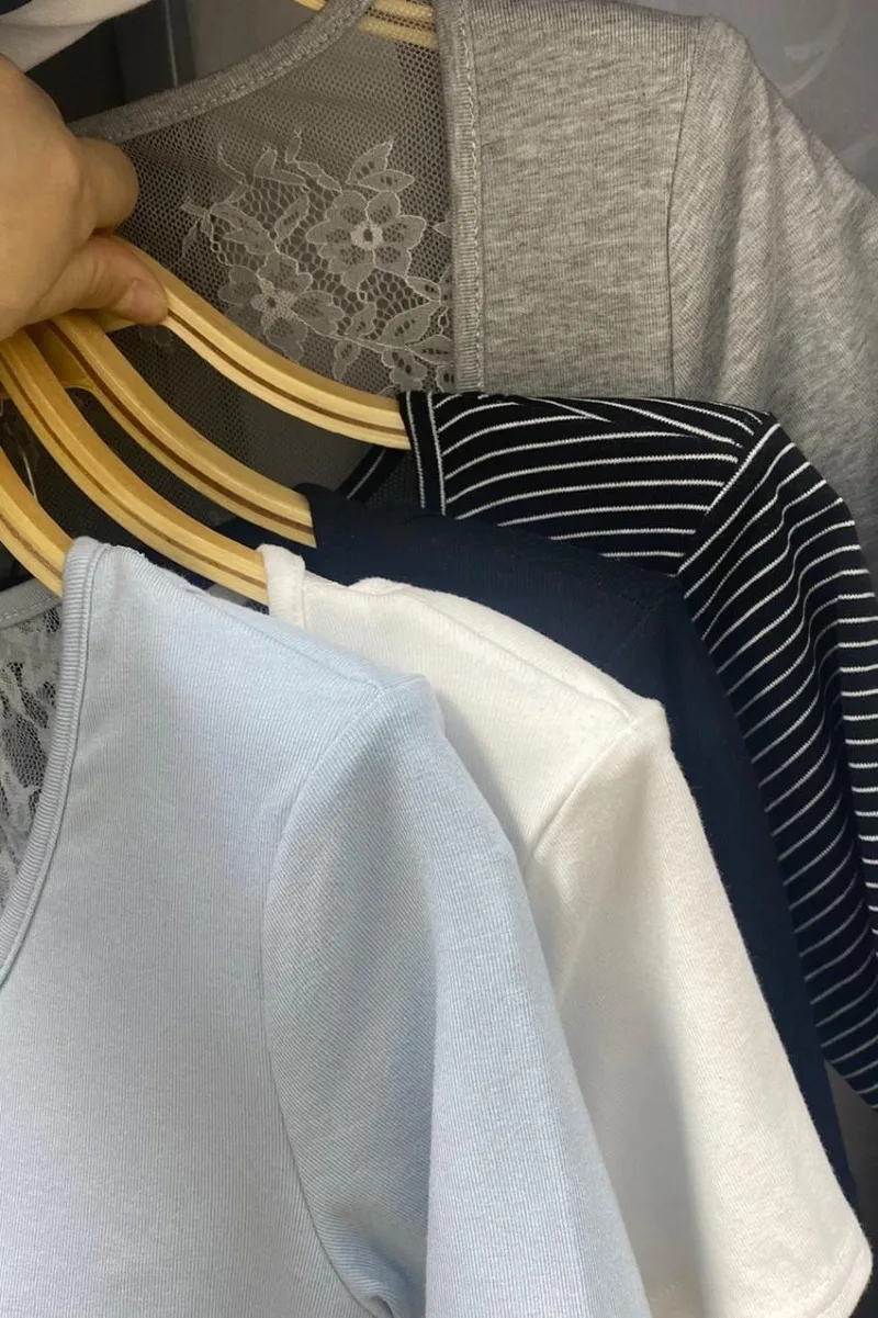 Back Hollow Out Lace Ropa De Mujer Short Sleeve Woman Clothing Pleated Tunic Clothes Summer T Shirt Pure Desire Style Camisetas