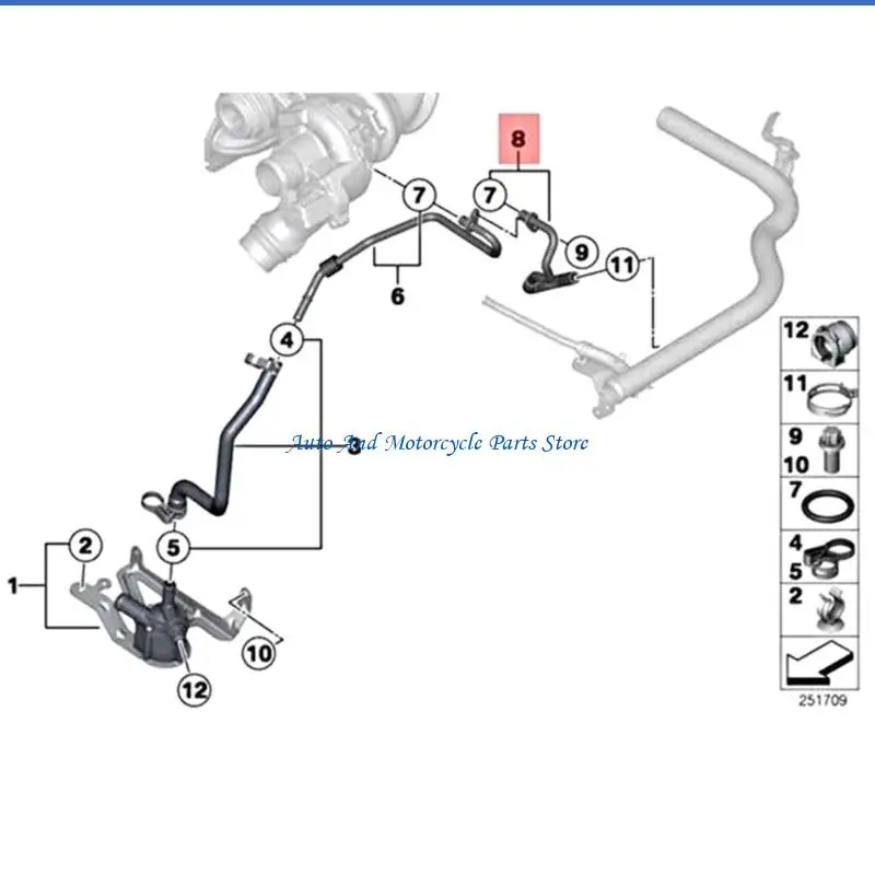 P9FD Hochtemperaturbeständiger Motor-Turboladerschlauch, Kühlmittelleitung für F30 114i 116i 118i 120i 316i 11537600591 – Detail 5
