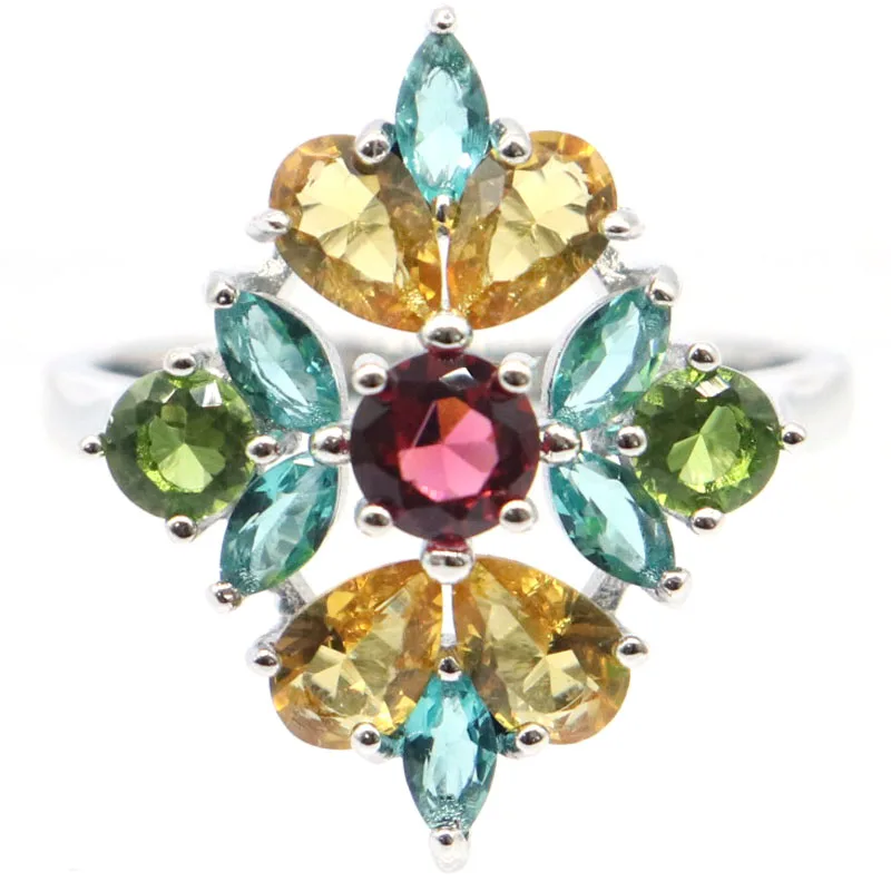 Buy 4 Get 1 Free 24x20mm Multi Color Pink Tourmaline Blue Aquamarine Iolite Females Wedding Silver Rings