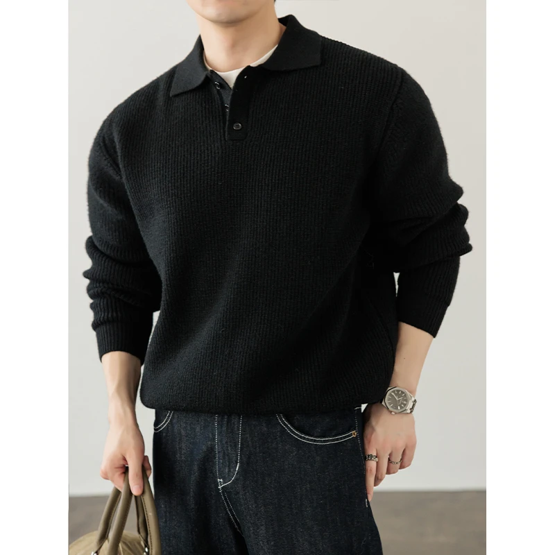 Nueva moda Jersey con cuello tipo Polo para hombre, versión holgada a la moda, ropa de punto, Polos de manga larga, suéter con cuello vuelto, prendas de punto M-5XL