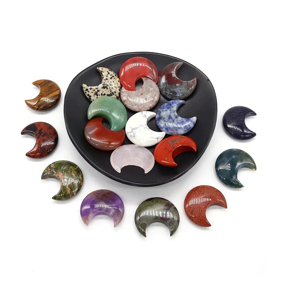 Simple Stylish Natural Stone Polished Moon-shaped Non-porous Loose Red Jasper Beads DIY Accessory Materials Necklaces Jewelry