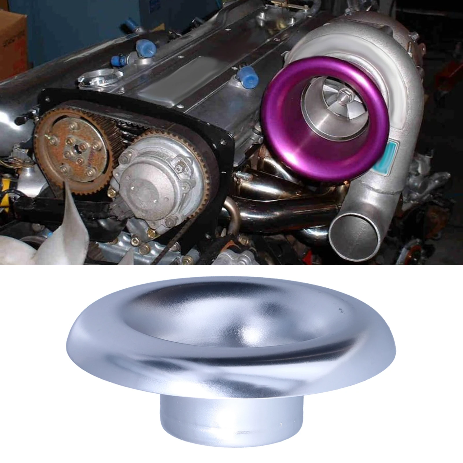 

73mm/2.9in Car Short Ram Cold Air Intake Turbo Horn Aluminum Velocity Stack AdapterSilver
