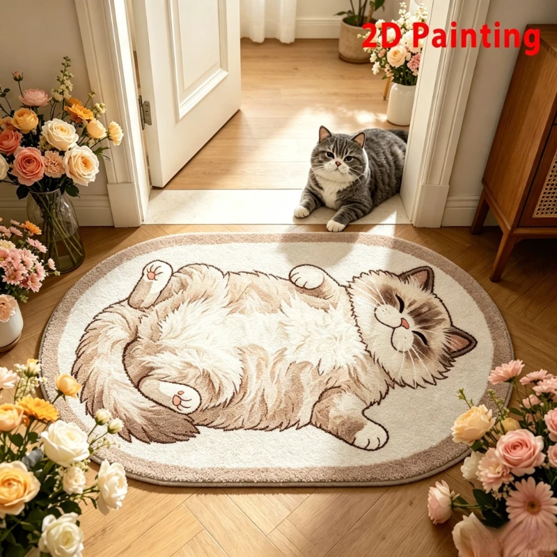 Cute Sleeping Cat Carpets for Living Room 2D Simulation Cat Bedroom Decor Carpet Fluffy Soft Plush Rug Home Thicken Floor Mat