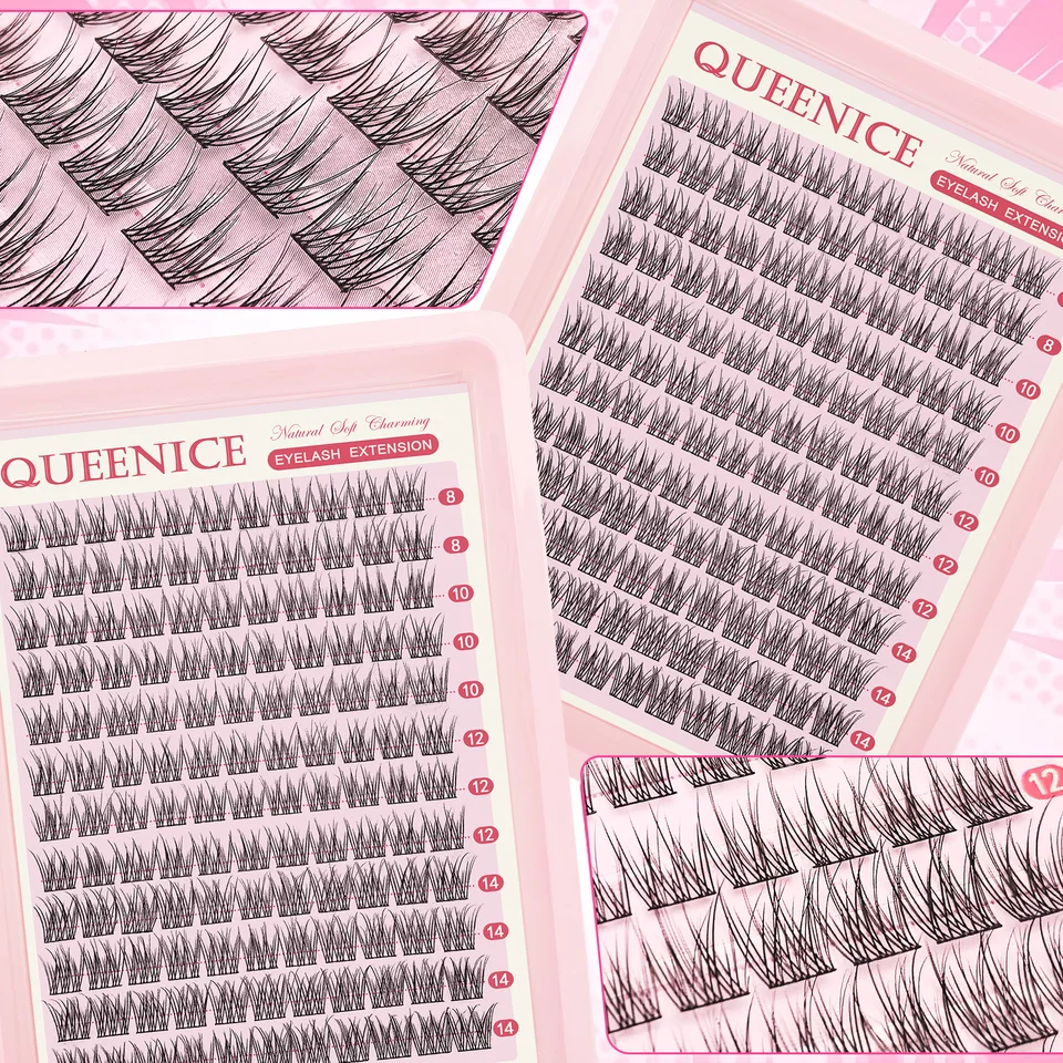 QUEENICE extensiones de pestañas postizas naturales, grosor 0.07mm, curva C, longitudes mixtas de 8-14mm 6