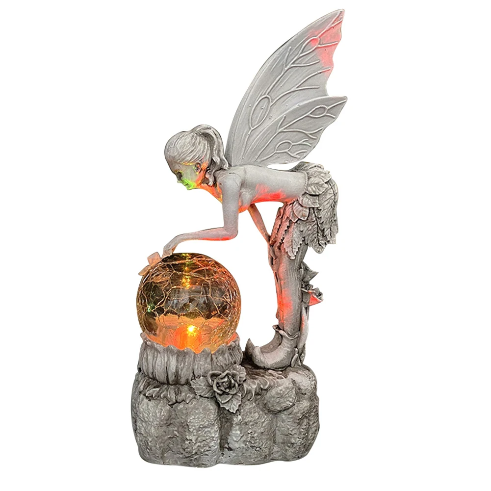 

Luminous Fairy Girl with Wings Sculpture Flower Fairy Girl Solar Decor Luminous Crafts Ornaments for Lawn Yard Patio Porch Decor