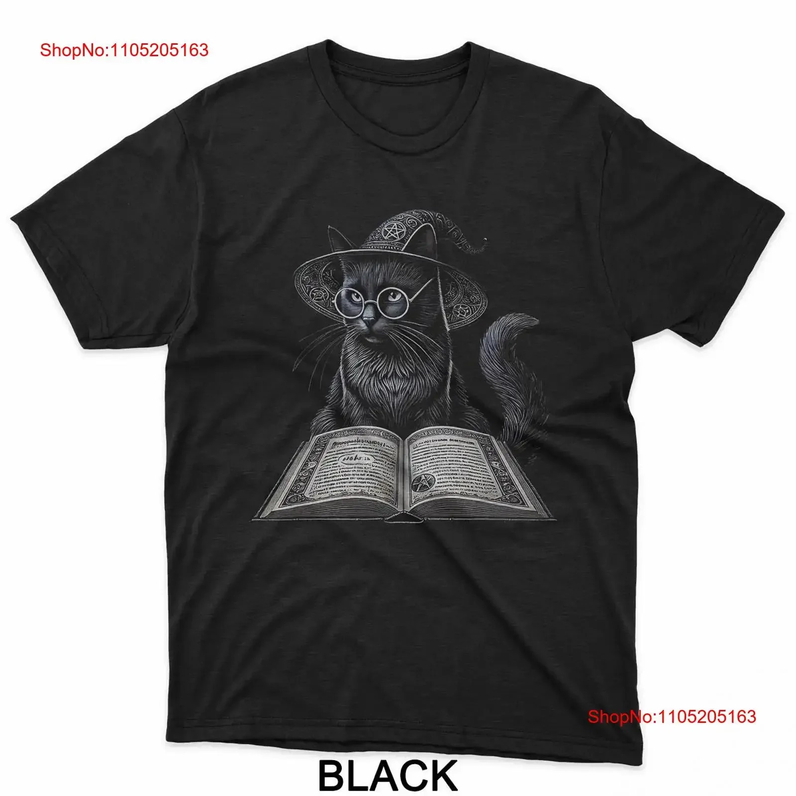 

Wizard Cat Reading Spell Book Funny Gothic Dark Magic T Shirt vintage Washed Stretched graphic Top For Everyday Wear Soft