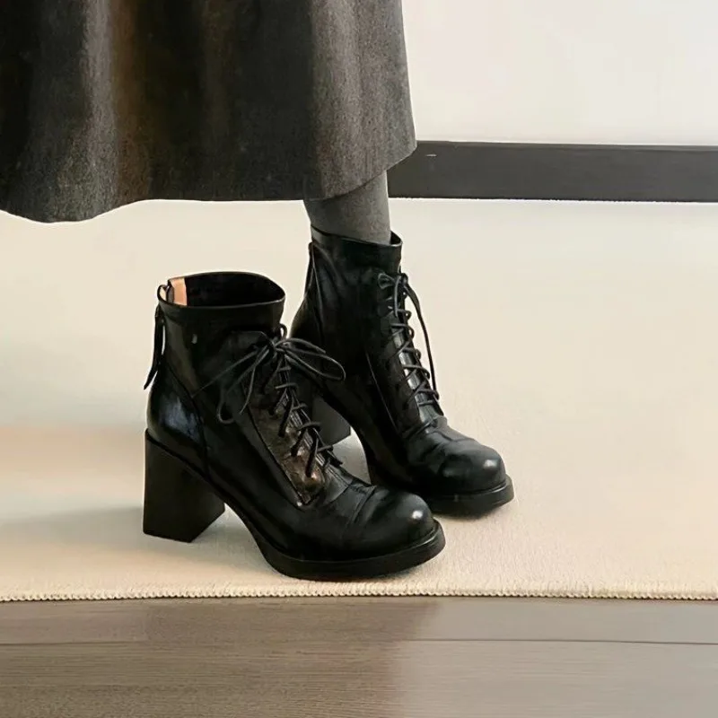 

Autumn Winter Fashion Ankle Boots Women Zippers Thick Heels Shoes Street Style Banquet Party Short Botas Mujer Plus Size 40 New