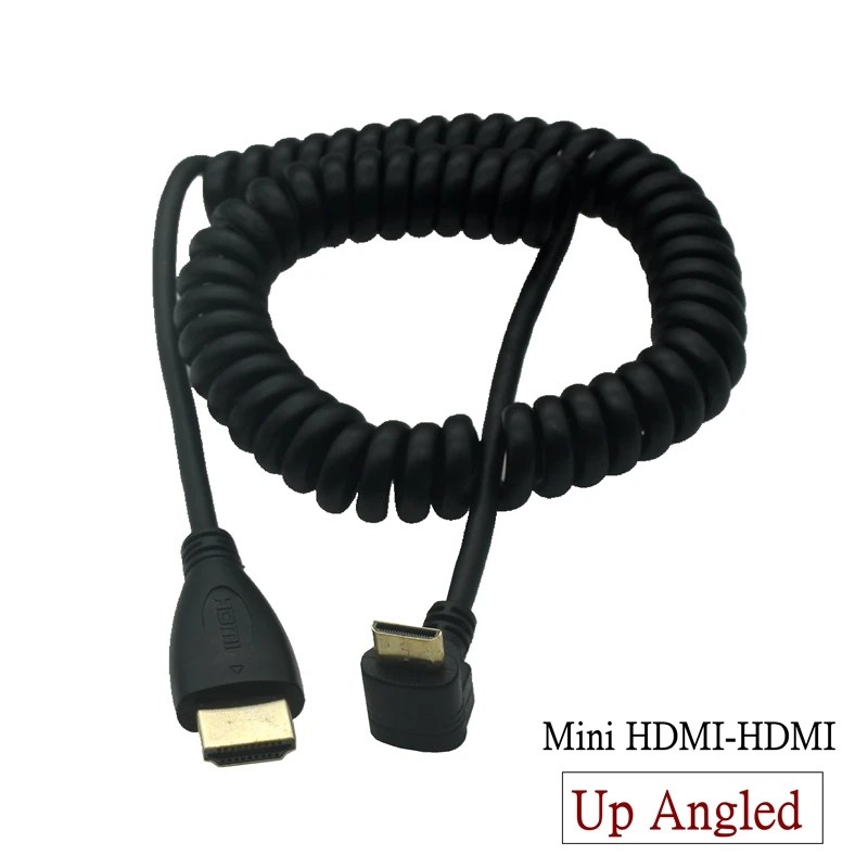 1 szt. Kabel spiralny zwijany sprężynowo 90 stopni kompatybilny z HDMI męski do Micro Mini HDTV wtyk męski 2K 4K przewód kabel HD 50cm-180cm