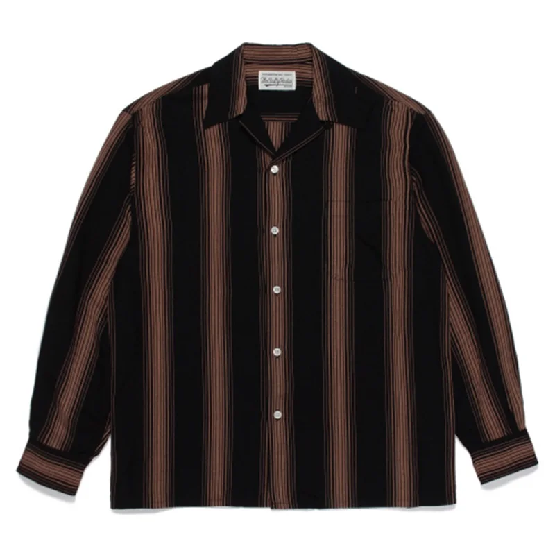 Best Quality Autumn Winter Men's Women's WACKO MARIA STRIPED OPEN COLLAR SHIRT Striped Hawaiian Long Sleeve Shirt