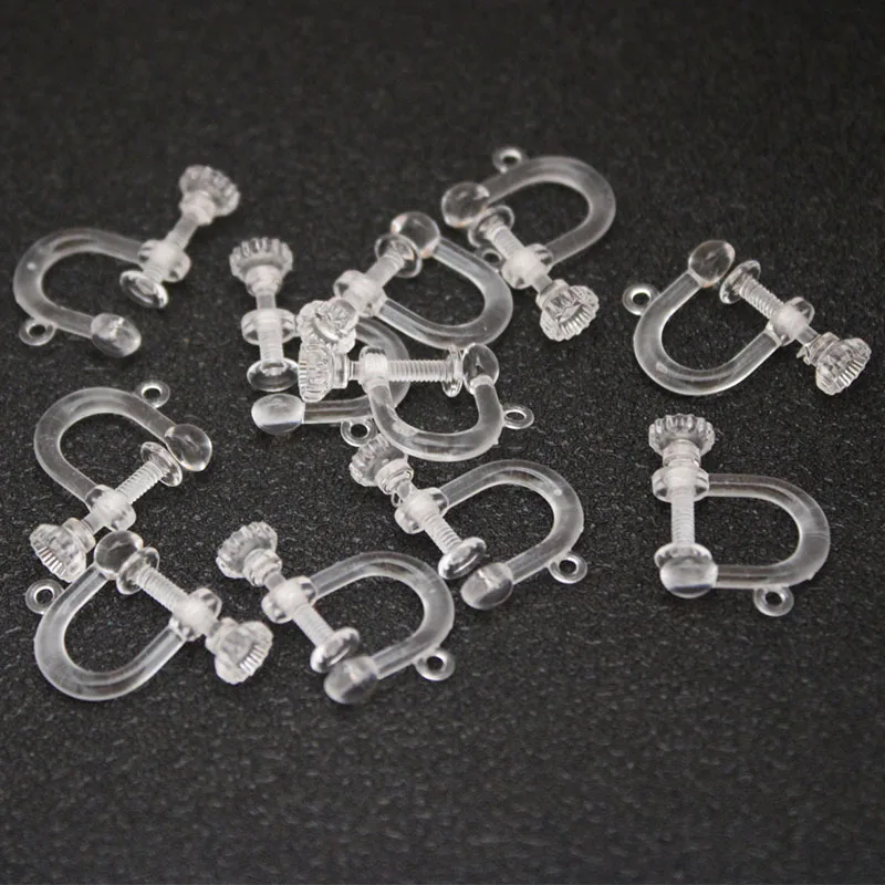 10Pcs Transparent Resins Screw Ear Clips Earrings Findings Resins Plastic Earring Clips Base Connectors DIY Jewelry Accessories