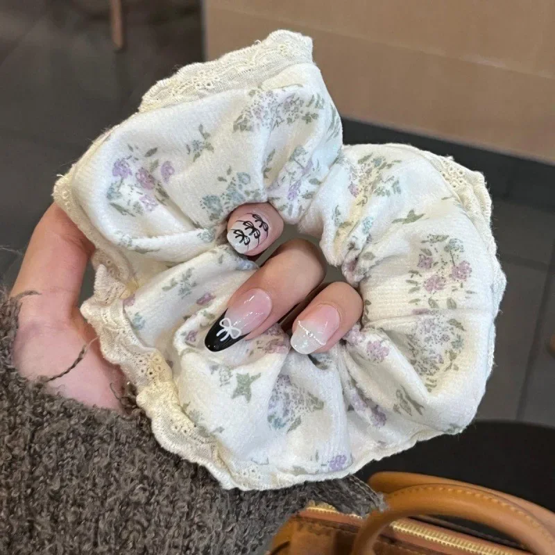 رباط شعر منقوش بسيط للخريف والشتاء رباط شعر من القطيفة للأمعاء الغليظة عصابة رأس من الدانتيل الفرنسي القديم