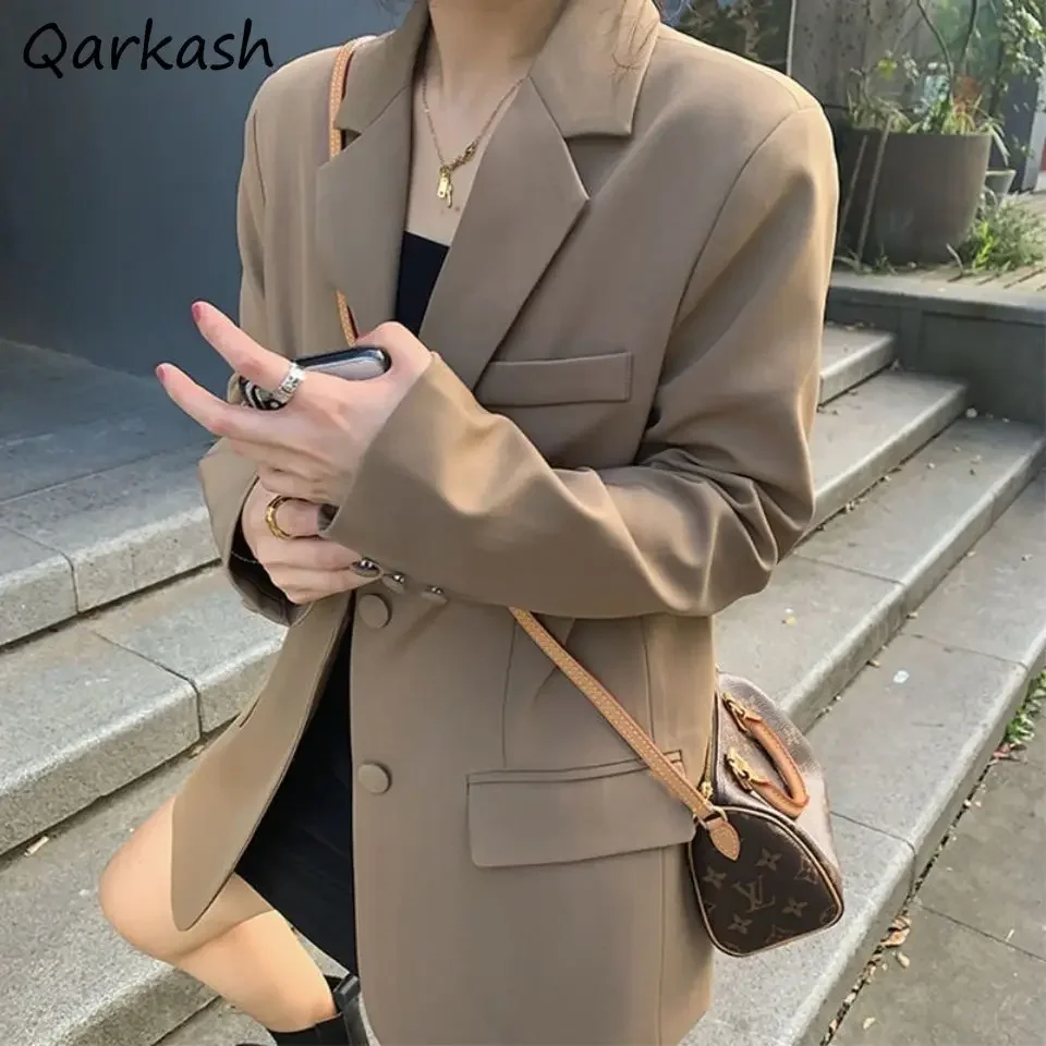 Blazers Women Classic Khaki Office Lady Simple All-match Autumn Elegant Temperament Fashion Basic Loose Korean Style Female New