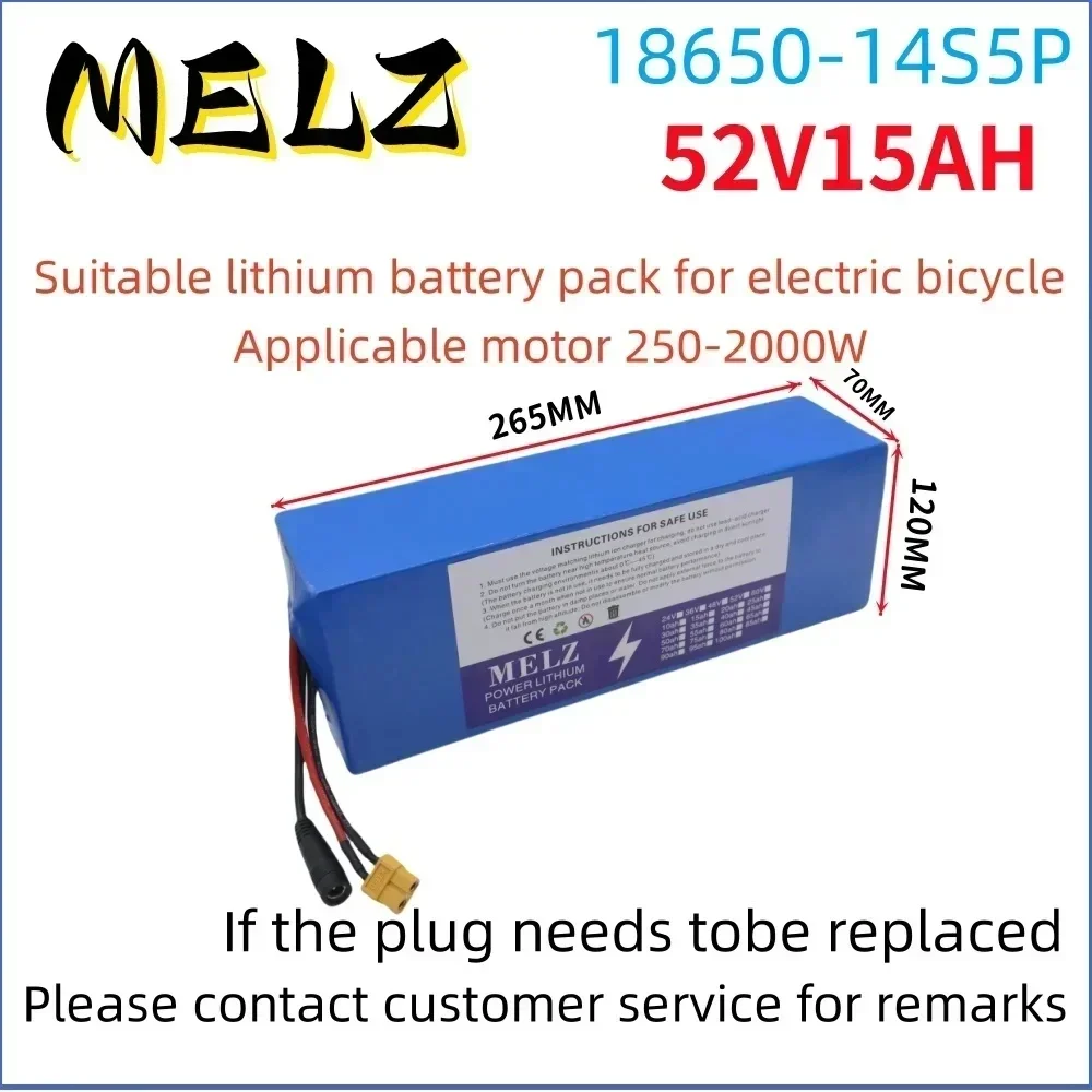 52V15Ah 18650 lithium battery pack 15000mAh 14S5P long life built-in BMS rechargeable battery+complimentary 58.8V2A charging