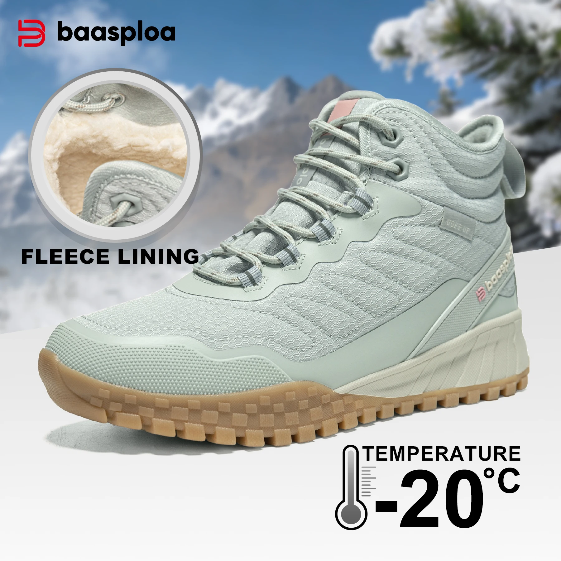 Baasploa Winter Women Sneakers Plush Warm Snow Boots Non-Slip Waterproof Shoes Women Outdoor Boots Walking Shoes