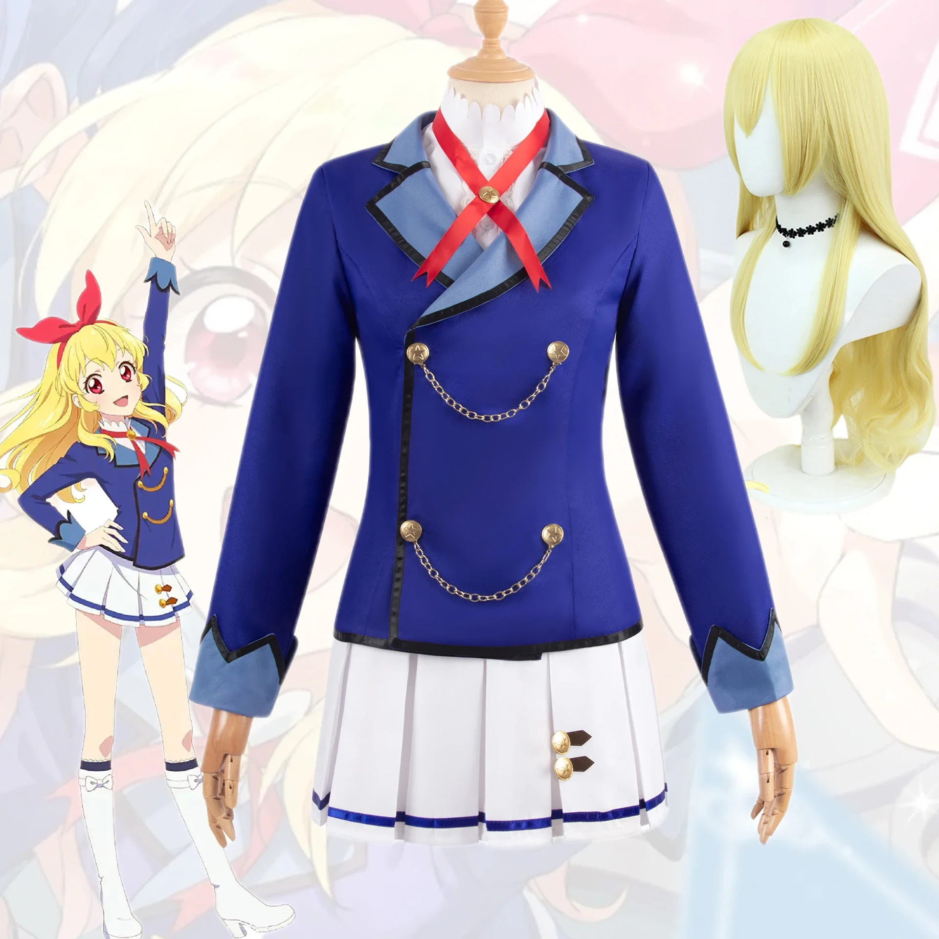 

Аниме Aikatsu! Hoshimiya Ichigo Косплей Костюм Starlight School Girl JK Campus Uniform Wig Woman Kawaii Dress Halloween disfraz