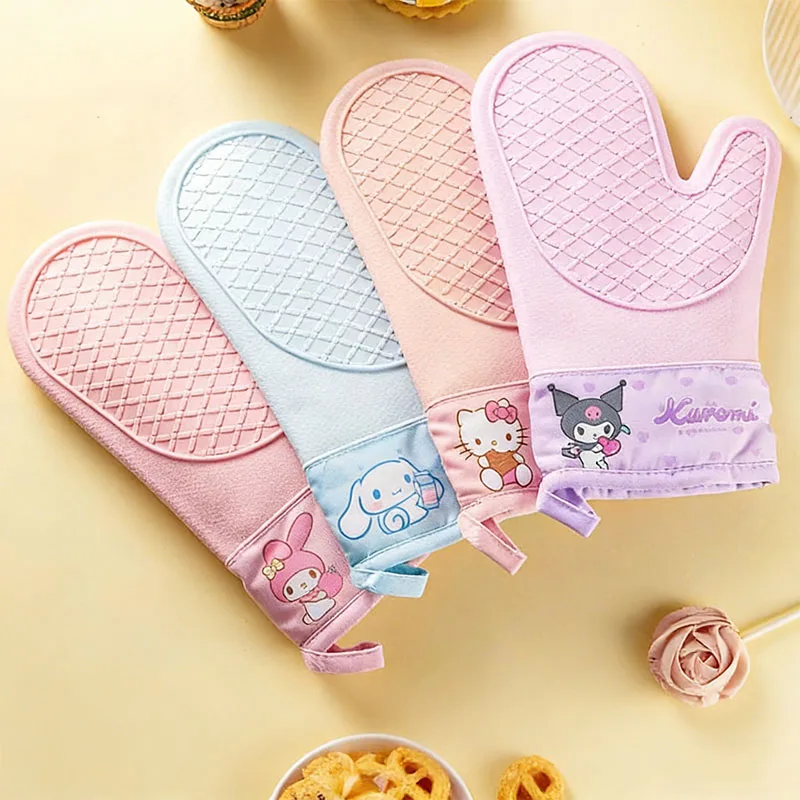 Sanrio Silicone Insulated Gloves Kawaii Hello Kitty Kuromi Baking Anti Scald Gloves Ins Korean Cartoon Anime Friends Gift