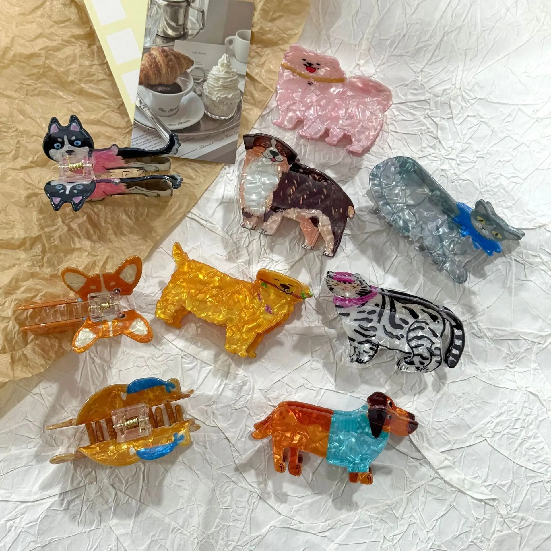 Simpatico cartone animato acrilico cane gatto squalo fermaglio per capelli artiglio per le donne mollette geometriche alla moda accessori per capelli forcina strumenti regali