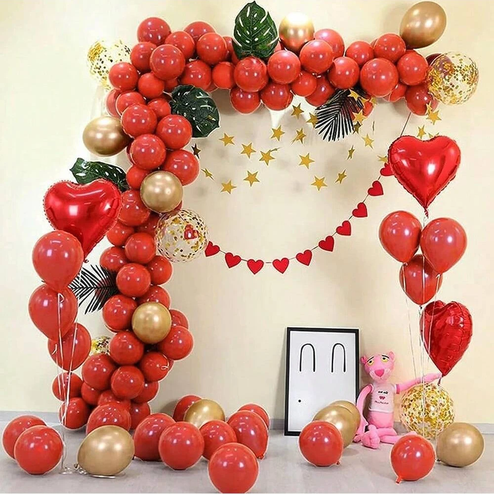 63pcs Red Balloon Wreath Arch kit Gold paper balloon Birthday party decoration Wedding holiday celebration decoration supplies