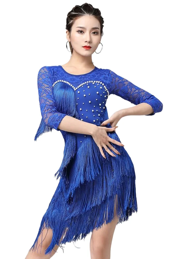 

New Girls Latin Dance Performance Dresses Women's Professional Competition Dance Dress Adult Group Performance Sexy Tassel Dress