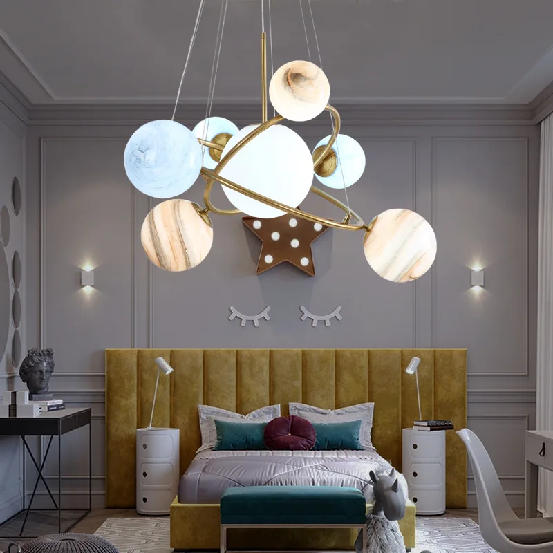 Children\'s Room Chandeliers for Boys Girls Bedroom Planet Lights Nordic Creative Nursery Baby Room Decor Chandelier AC 85 260V