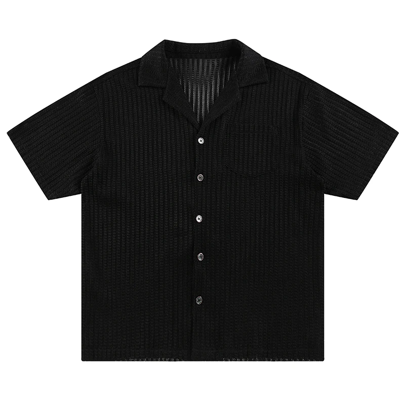 

Men's Shirt Knitt Black White Hollow Breathable Tops Short Sleeve Summer Men'S Women's Clothes