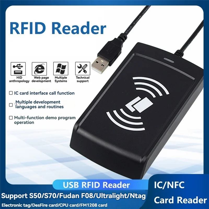 ABZW USB RFID Reader IC Card Reader NFC Card Reader USB HID Smart Card Reader Support Window Linux System