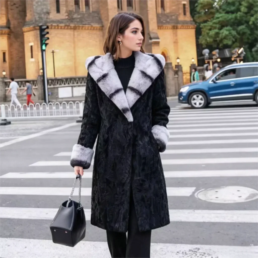 Fur Coat Realwomen Natural Rabbit Fur silver fox skirt Jacket With Belt High Quality Outerwear Luxury New Arrival