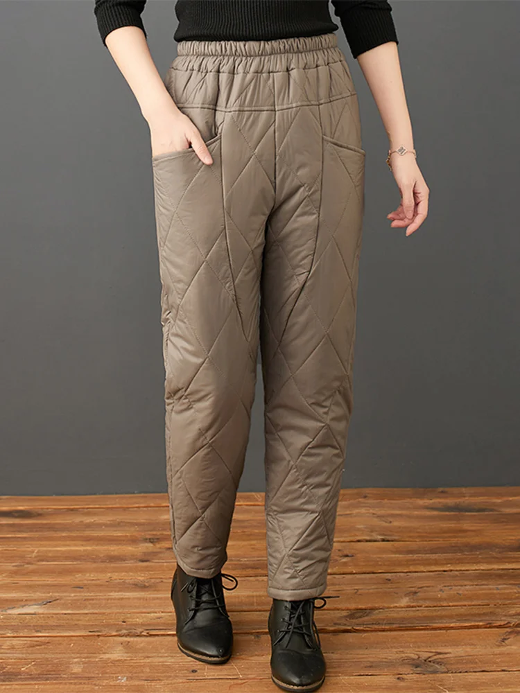 Thiened 경량 다운 코튼 바지 여성용 루즈 대형 사이즈 하이 웨이스트 하란 롱 팬츠 겨울 따뜻한 캐주얼 아우터웨어