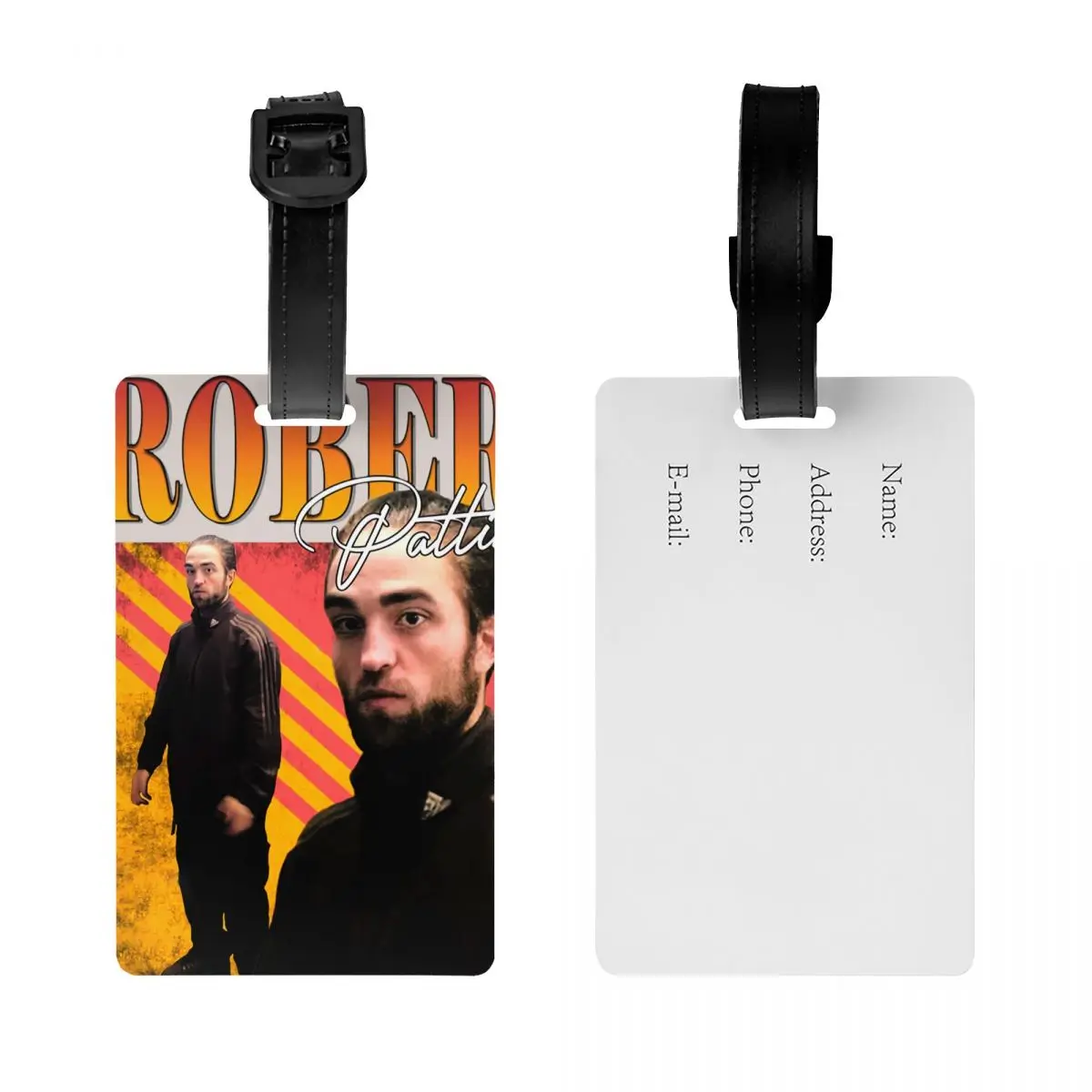 Custom Humor Robert Pattinson Standing Meme Luggage Tag With Name Card Funny Rob Privacy Cover ID Label for Travel Bag Suitcase