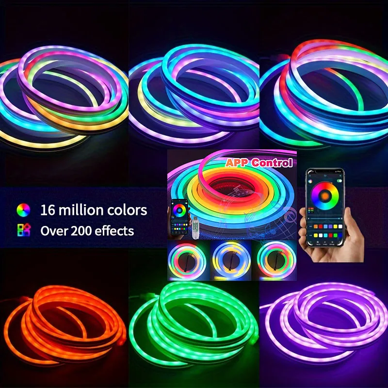 WS2812B RGB-IC Neon Gaming Smart LED Strip Light RGB Party Light Addressable Music Sync Flexible Backlight Christmas Decorations