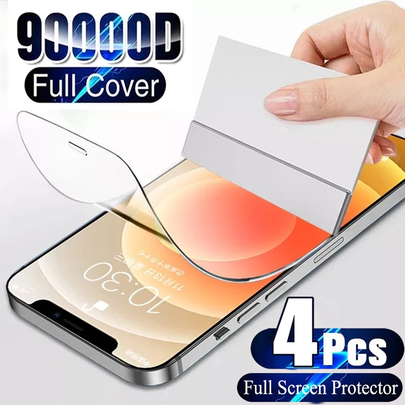 4Pcs Hydrogel Film Screen Protector For iPhone 11 12 13 14 15 Pro Max For iPhone 14 15 Plus 12 13 Mini 13 14 Pro Full Cover Film