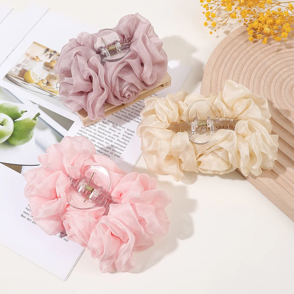 Silk Chiffon Flower Hair Claw Ladies Fashion For Women Floral Ponytail Holder Barrettes Hair Pin Jaw Clips Hair Accessories