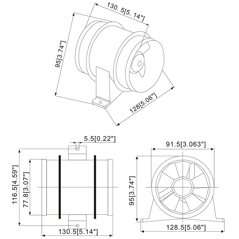 Ventilateur de cale marin en ligne de 3 pouces 120CFM