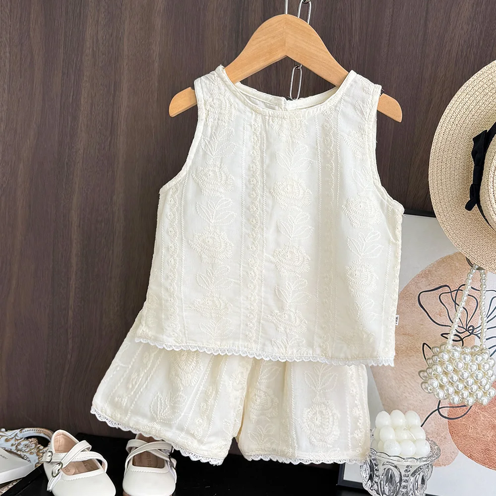 Girls Summer Fashion Outfits Sleeveless Single Breasted Tank Top + Shorts 2 Pcs Set 3-7 Years Kids Casual Solid Color Clothes