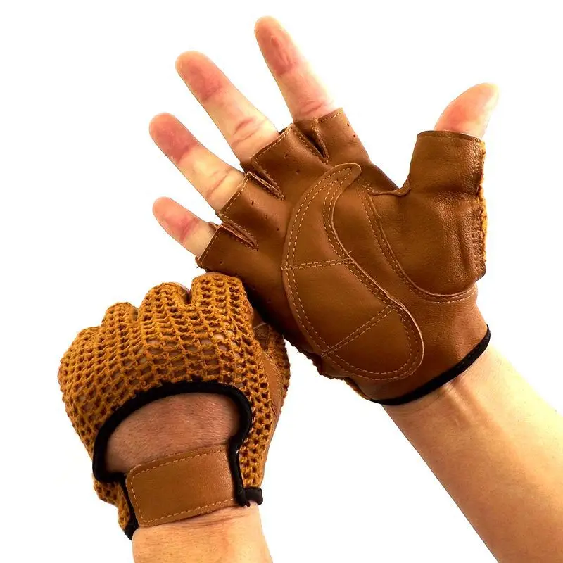 Summer Half-finger Retro Gloves Motorbike Sheepskin Leather Vintage Driving Mens/Women Racing Bike Knight Leather Motorcycle