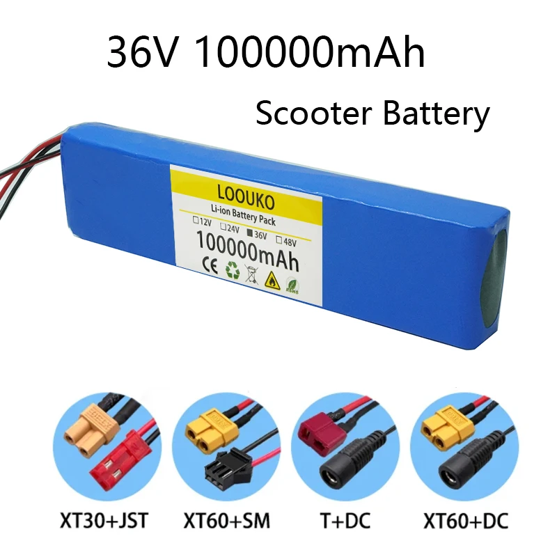 

NEW Scooter 36V 100Ah plug XT60 DC XT30 JST 18650 Rechargeable Lithium Battery Pack 10S3P for E-Bike Electric bicycle with BMS