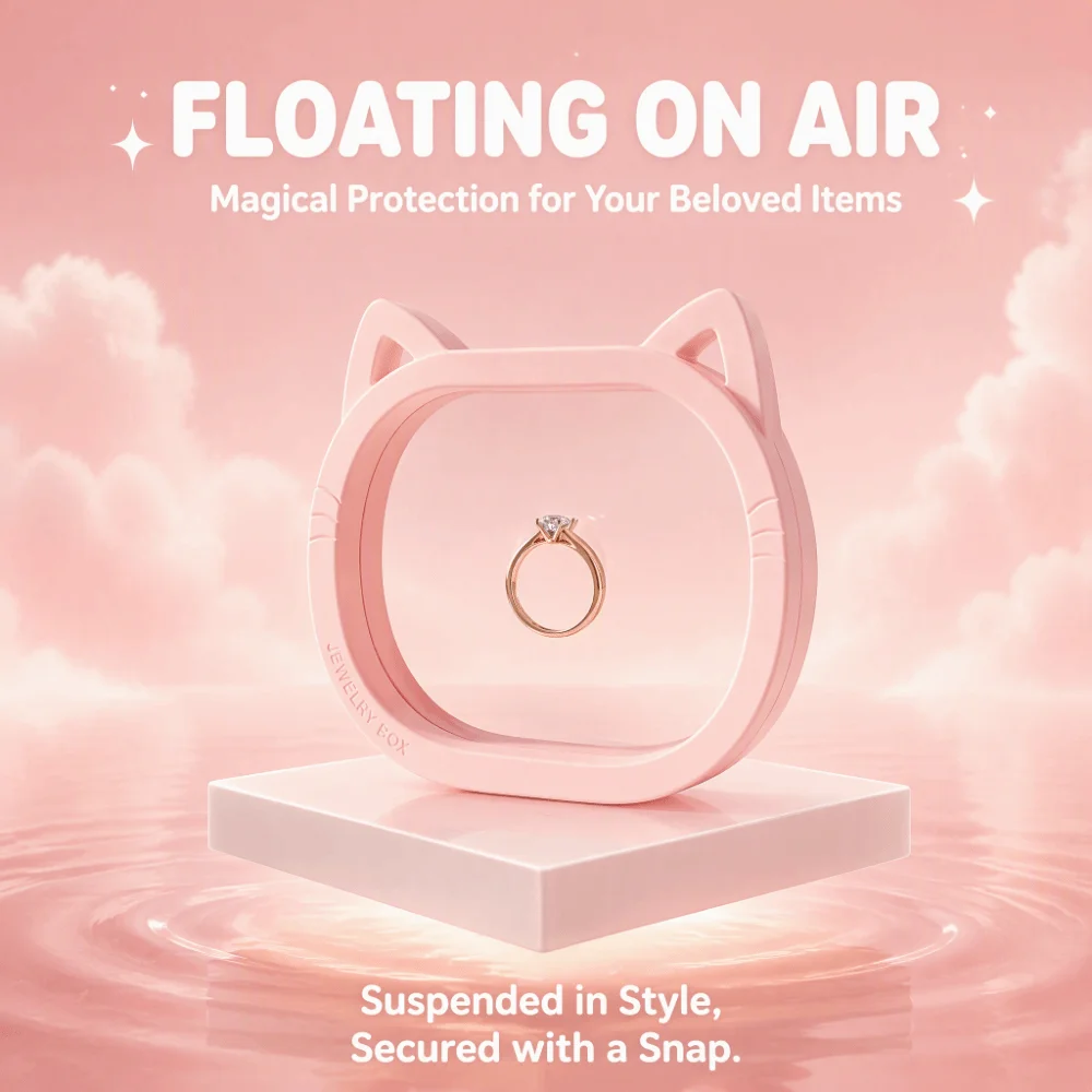 Cute Cat Ear Shaped Jewelry Boxes Transparent Dustproof PE Film Jewelry Display Rack Organizer Lightweight